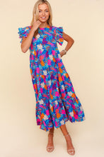 Load image into Gallery viewer, Haptics Tropical Floral Print Tiered Maxi Dress in Blue/Fuchsia/Orange
