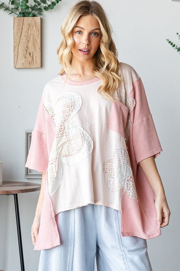 Oli & Hali OVERSIZED Flower Patch Top in Pink ON ORDER – June Adel