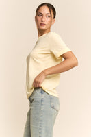 Davi & Dani Rhinestone Embellished Relaxed Crew Neck Tee in Butter Yellow