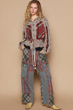 Load image into Gallery viewer, POL Textured Denim Jacket with Plaid and Lace Details in Black Denim
