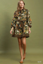 Load image into Gallery viewer, Umgee Floral Print Belted Puff Sleeve Mini Dress in Olive

