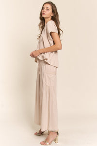 J.nna Smocked Waist Boho Pants in Light Beige