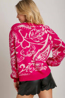 Umgee Floral Knit Sweater in Hot Pink
