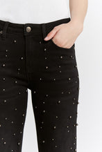 Load image into Gallery viewer, Mica Denim High Rise Pearl and Rhinestone Embellished Straight Leg Jeans in Black Pearl
