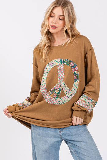 Sage+Fig OVERSIZED Applique Peace Sign Patch Top in Bronze