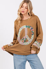 Load image into Gallery viewer, Sage+Fig OVERSIZED Applique Peace Sign Patch Top in Bronze
