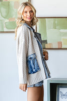 Veveret Denim and Knit jacket in Cream/Denim