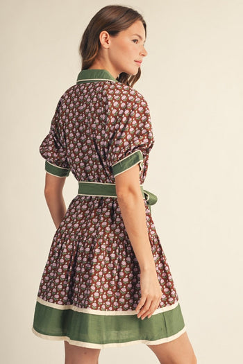 Jodifl Waist Tie Floral Dress in Brown