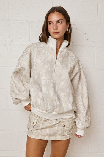 Papermoon Half Zip Neck Pullover Sweater in Camo (Top only)
