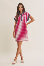 Load image into Gallery viewer, In February Yacht Club Relaxed Fit Casual Stripe Polo Mini Dress in Burgundy/Cream
