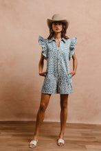 Load image into Gallery viewer, BiBi Washed Leopard Print Zip Up Front Romper in Leopard Denim
