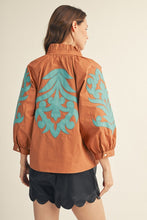 Load image into Gallery viewer, Jodifl Baroque Applique Detail Top in Toffee/Turquoise
