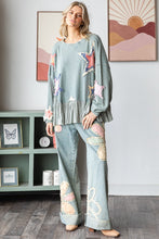 Load image into Gallery viewer, Oli &amp; Hali Mineral Washed Star Patched Top with Contrasting Ruffled Hem in Sage
