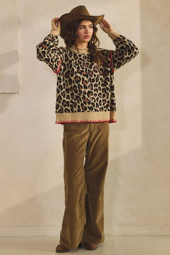 LovLov Knit Sweater with Contrasting Details in Leopard