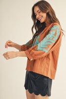 Jodifl Baroque Applique Detail Top in Toffee/Turquoise