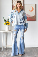 Oli & Hali Collared Top with Eyelet Lace and Daisy Patches in Blue