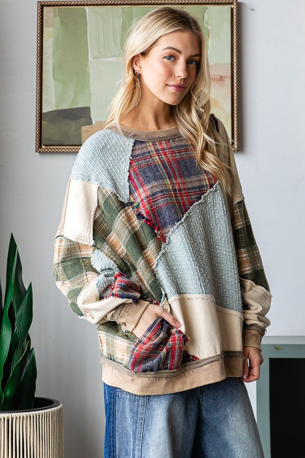 Oli & Hali OVERSIZED Mixed Patchwork Top in Navy – June Adel