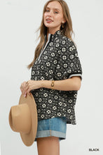 Load image into Gallery viewer, Umgee Jacquard Floral Textured Contrast Trim Pullover Top in Black
