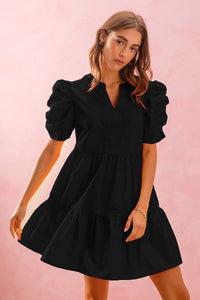 So Me Solid Color Tiered Dress in Black