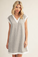 Jodifl Solid Color Casual Dress with Contrasting Color Trim in Heather Grey