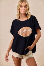Load image into Gallery viewer, BiBi Solid Color Waffle Knit Top with Football Patch Front in Black
