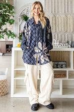 Load image into Gallery viewer, Oli &amp; Hali Bleached Flower Plaid Button Front Shirt in Navy Shirts &amp; Tops Oli &amp; Hali   
