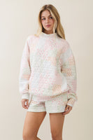 Veveret Floral Patchwork Quilted Mock Neck Top in Pink