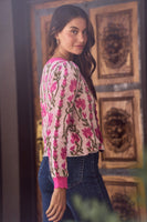 So Me Floral Intarsia Sweater Knit Cardigan in Pink ON ORDER