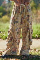 Davi & Dani Floral Print Wide Leg Pants in Yellow