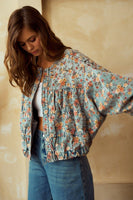 LovLov Washed Denim Floral Print Tiered Jacket in Floral Denim Mix ON ORDER