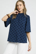 Load image into Gallery viewer, Umgee Jacquard Textured Lattice Pattern Top in Navy
