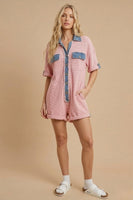 J.nna Retro-Remix Waffle Romper in Washed Pink