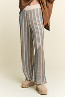 J.nna Vertical Striped Knit Pants in Blue Beige
