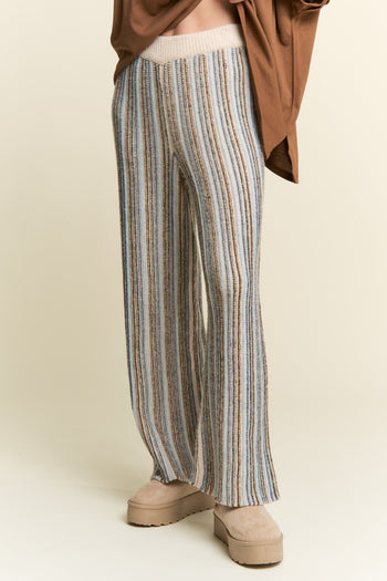 J.nna Vertical Striped Knit Pants in Blue Beige