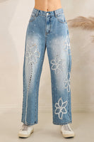 Oli & Hali Floral Embroidered and Splatter Paint Jeans in Denim