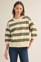 Jodifl V-Notched Bold Stripe Casual Top in Olive