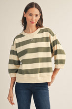 Load image into Gallery viewer, Jodifl V-Notched Bold Stripe Casual Top in Olive
