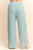 Davi & Dani Thermal Knit and Lace Pants with Flower Patches in Light Blue Grey