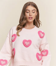 Load image into Gallery viewer, J.nna Embroidered Pearl Heart Sweater in Baby Pink
