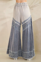 Oli & Hali Mixed Washed Wide Leg Pants with Lace Detail in Blue
