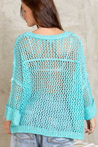POL Dropped Shoulder Open Knit Sweater Top in Natural