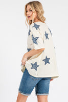 Sage+Fig OVERSIZED Top with Frayed Edge Denim Stars in Cream