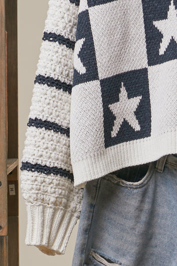 mello. USA Flag Knit Cardigan in Ivory Multi