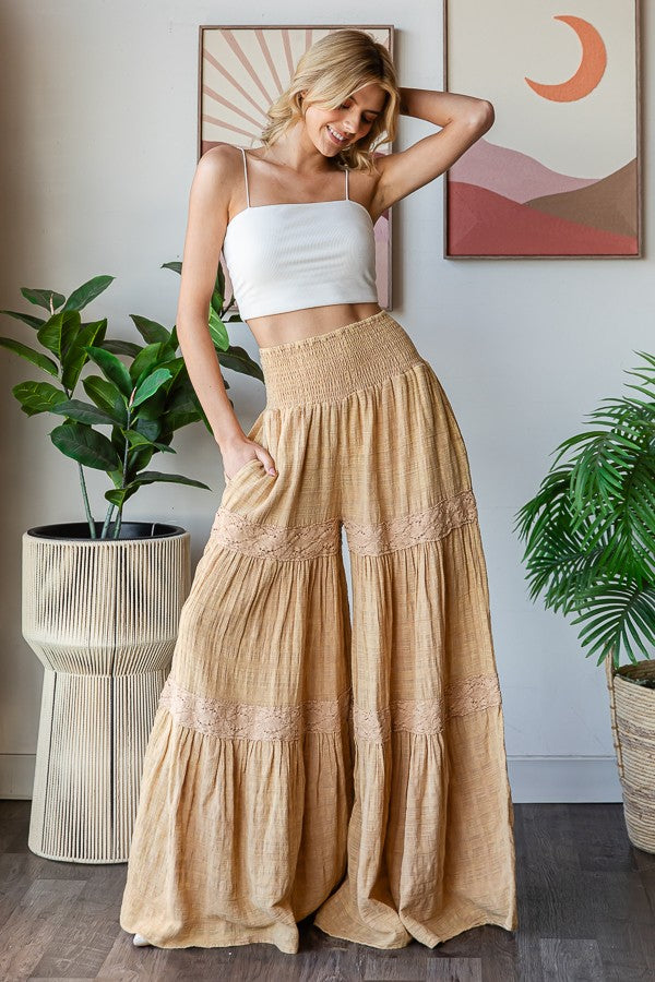 Oli & Hali SMOCKED Waist Wide Leg Pants in Tan – June Adel