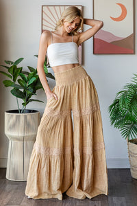 Oli & Hali SMOCKED Waist Wide Leg Pants in Tan