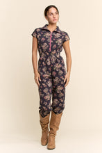 Load image into Gallery viewer, Davi &amp; Dani Floral Print Scuba Zipper Front Jumpsuit in Navy
