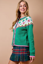 Load image into Gallery viewer, day+moon Christmas Fair Isle Knit Cardigan in Green Multi
