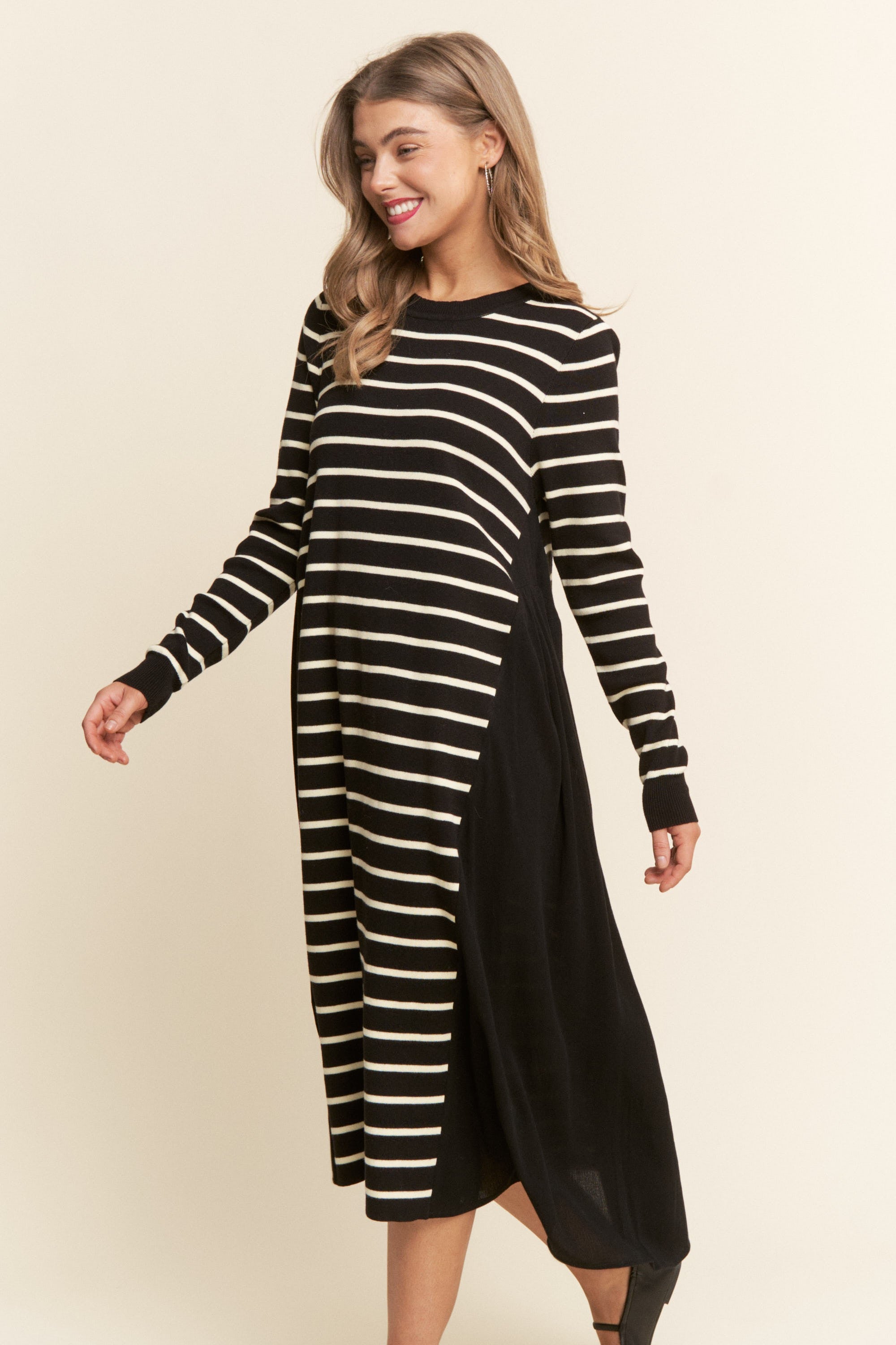 J.nna Color Block Striped and Solid Maxi Dress in Black White