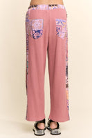 Davi & Dani Textured Knit Pants with Flower Patches in Dusty Rose