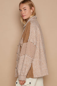 POL Houndstooth Panel Shacket in Mocha Multi ON ORDER